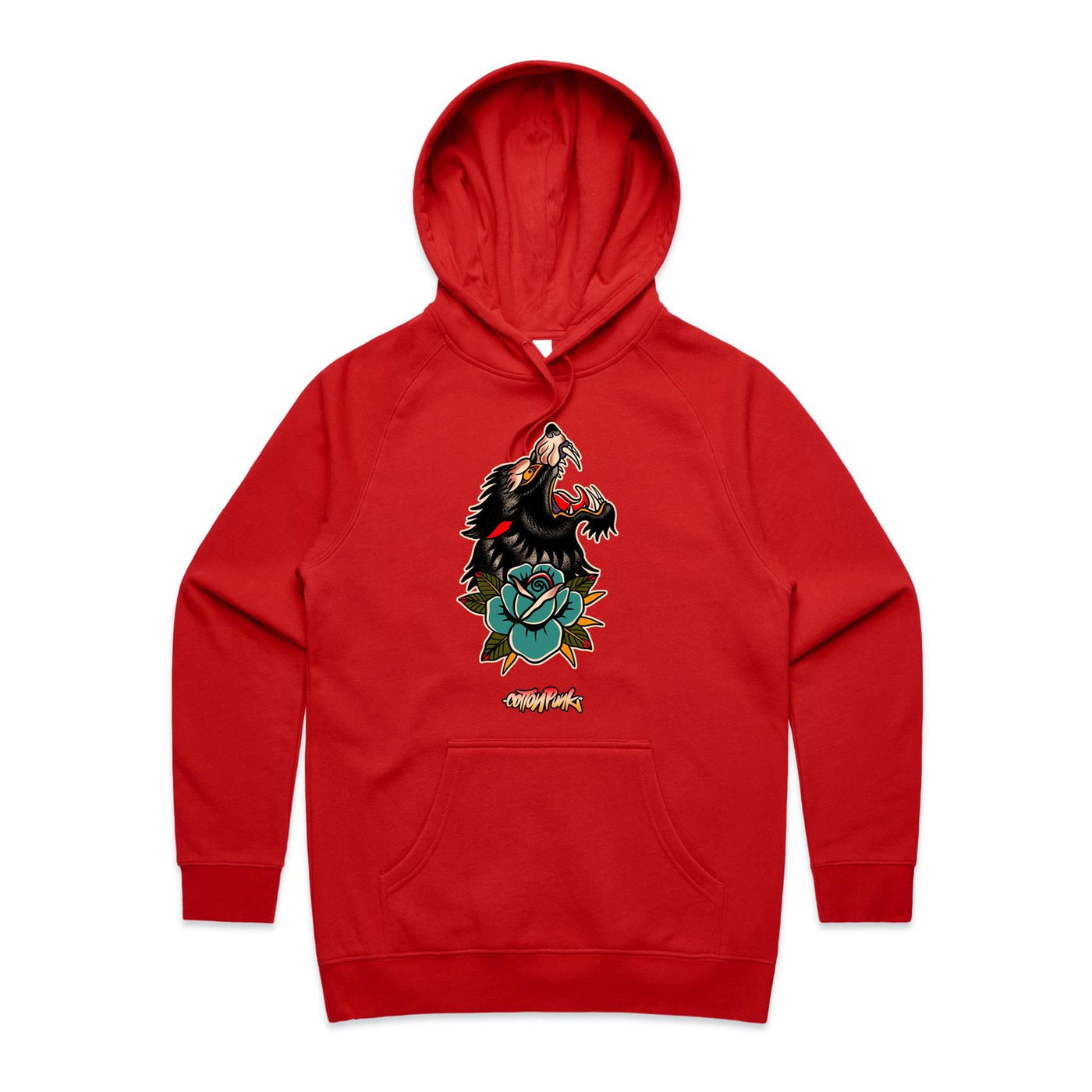 LONE WOLF (W) - Womens Pocket Hoodie - FRONT PRINT