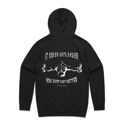 IT NEVER GETS EASIER - Mens Pocket Hoodie - BACK PRINT