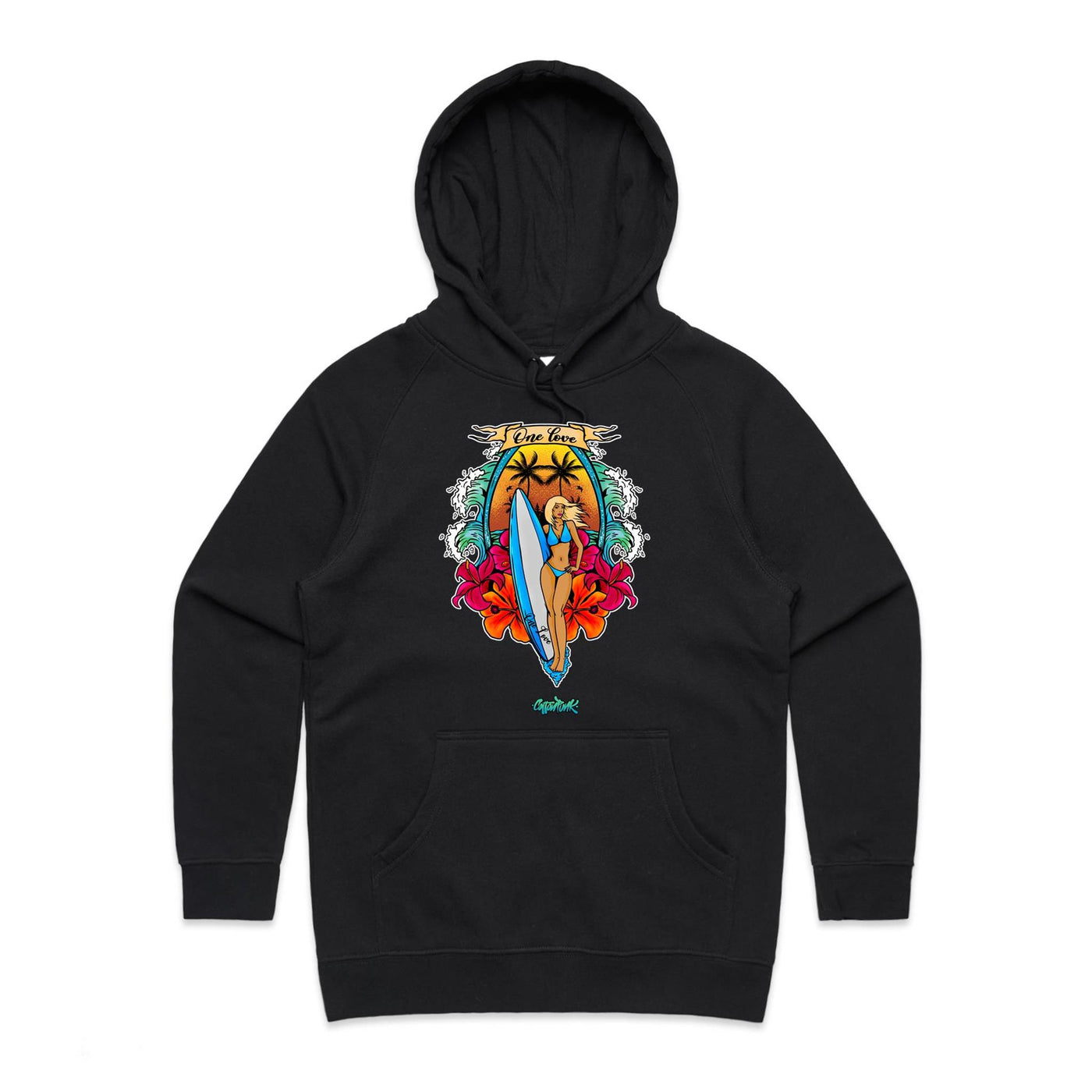 ONE LOVE (W) - Womens Pocket Hoodie - FRONT PRINT