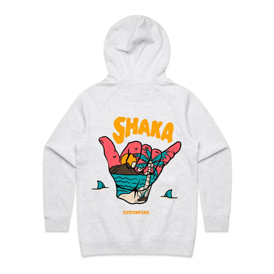 SHAKA (W) - Womens Pocket Hoodie - BACK PRINT