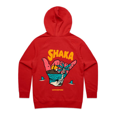 SHAKA (W) - Womens Pocket Hoodie - BACK PRINT