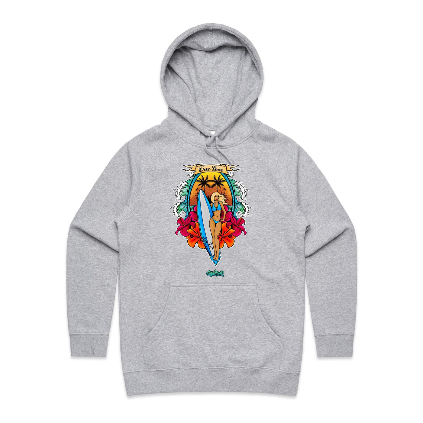 ONE LOVE (W) - Womens Pocket Hoodie - FRONT PRINT