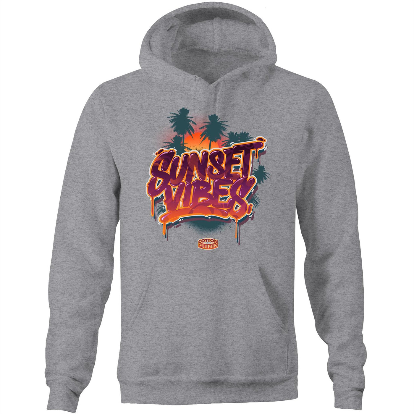 SUNSET VIBES - Mens Pocket Hoodie - FRONT PRINT