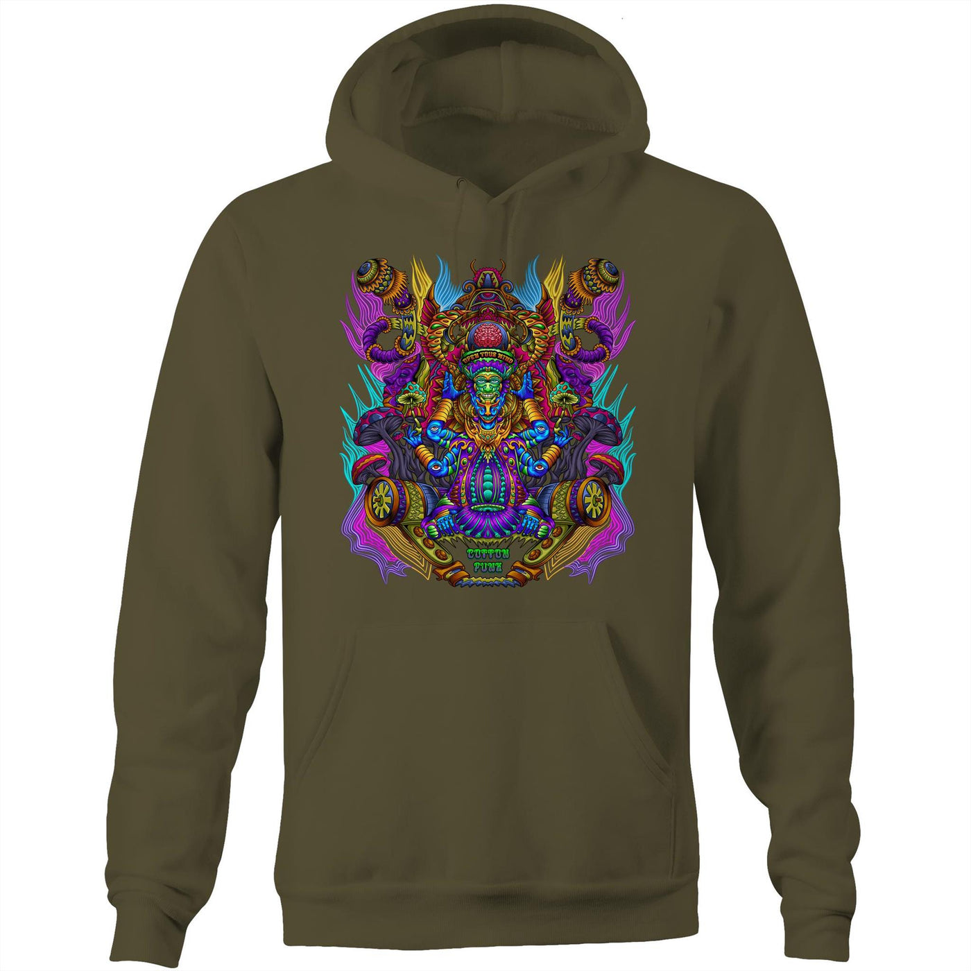 MAGIC SHROOM GOD - Mens Pocket Hoodie - FRONT PRINT