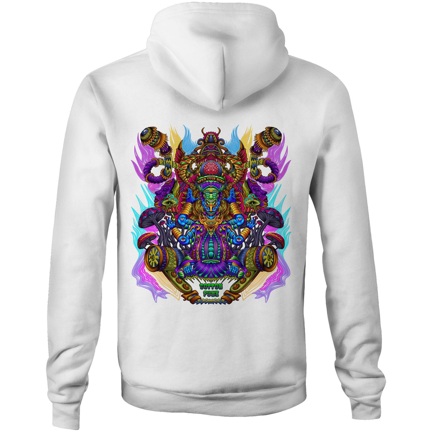 MAGIC SHROOM GOD - Mens Pocket Hoodie - BACK PRINT