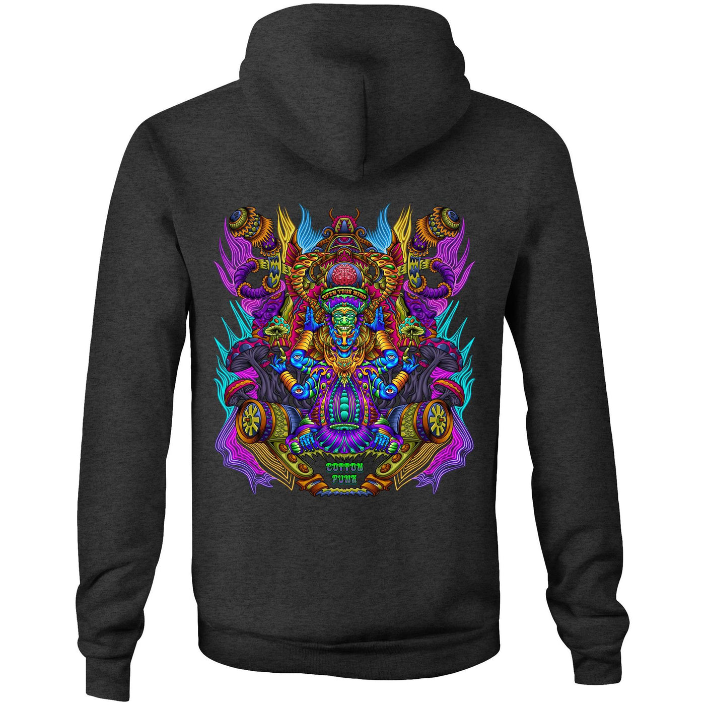 MAGIC SHROOM GOD - Mens Pocket Hoodie - BACK PRINT